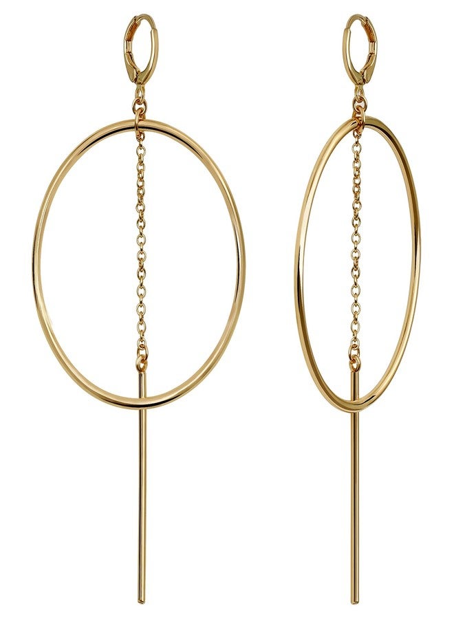 S SUSANN 14k Gold Hoops Earrings for Women, High Polished Dangly Bar earrings Cute and Aesthetic Earrings for Women - Image 1